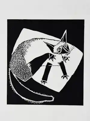 Harry Disberg - Jaren 50 Linosnede: Poes op kleed - gelimit.oplage (200) - potlood gesigneerd vendu pour 40€ !