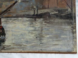 Niet of onleesbaar gesigneerd - Olieverf op doek, verdoekt op board (marouflé) , Havengezicht – Rein Snapper? kopen? Bied vanaf 1!