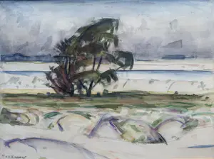 AcheterHans van der Schaaf - aquarel op papier| 'Bomen in de ruimte'? Enchérissez de 10!