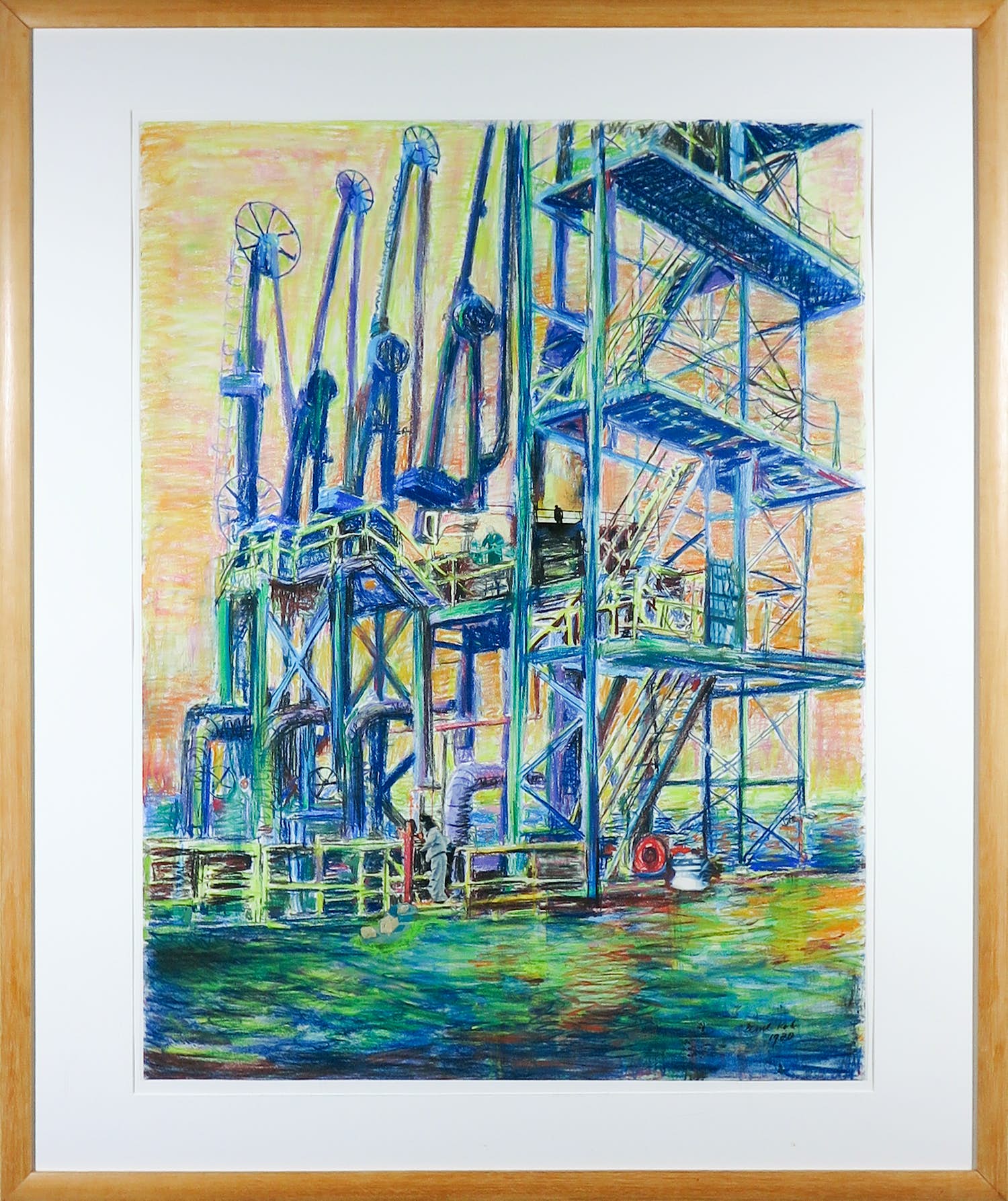 Bessel Kok - Krijttekening, Industrie - Ingelijst (Groot) verkocht voor € 50!