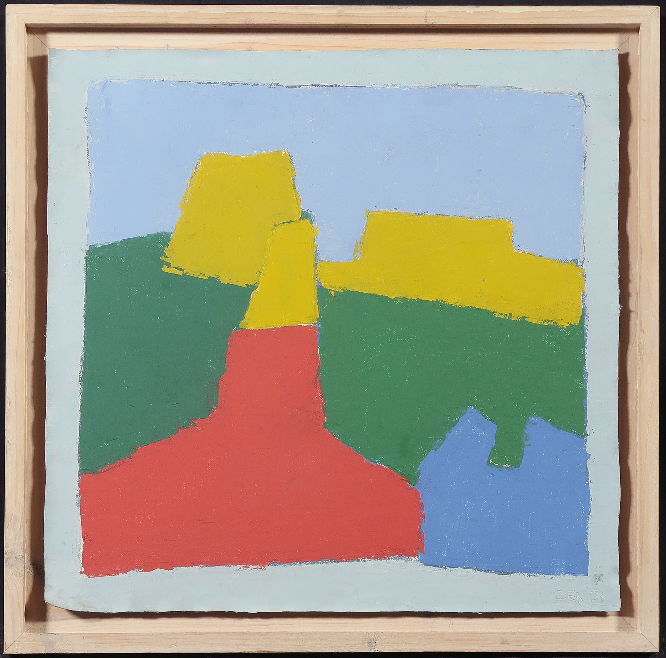 Ben van den Eerenbeemt - Acryl op doek, Vrolijk landschap - Ingelijst verkocht voor € 100!