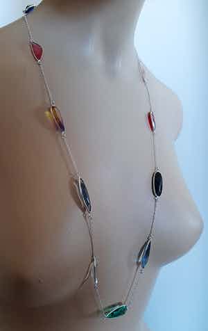 Vintage Zilveren ketting 925 met div. halfedelst. verkocht voor € 25!