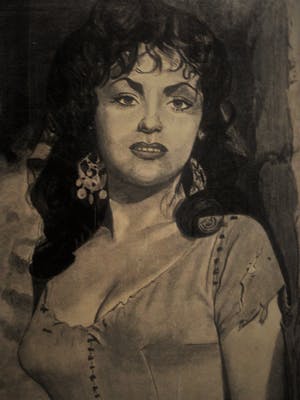 Niet of onleesbaar gesigneerd - Fraaie Grote Houtskooltekening van de Italiaanse actrice Gina LolloBrigida kopen? Bied vanaf 1!