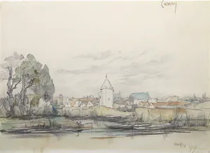 Antoon Markus - Potlood met aquarel, Cheverny - Ingelijst kopen? Bied vanaf 100!