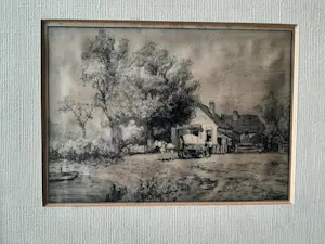 Piet Schipperus - Ets, Boerderij met paart en wagen. kaufen? Bieten Sie von 25!