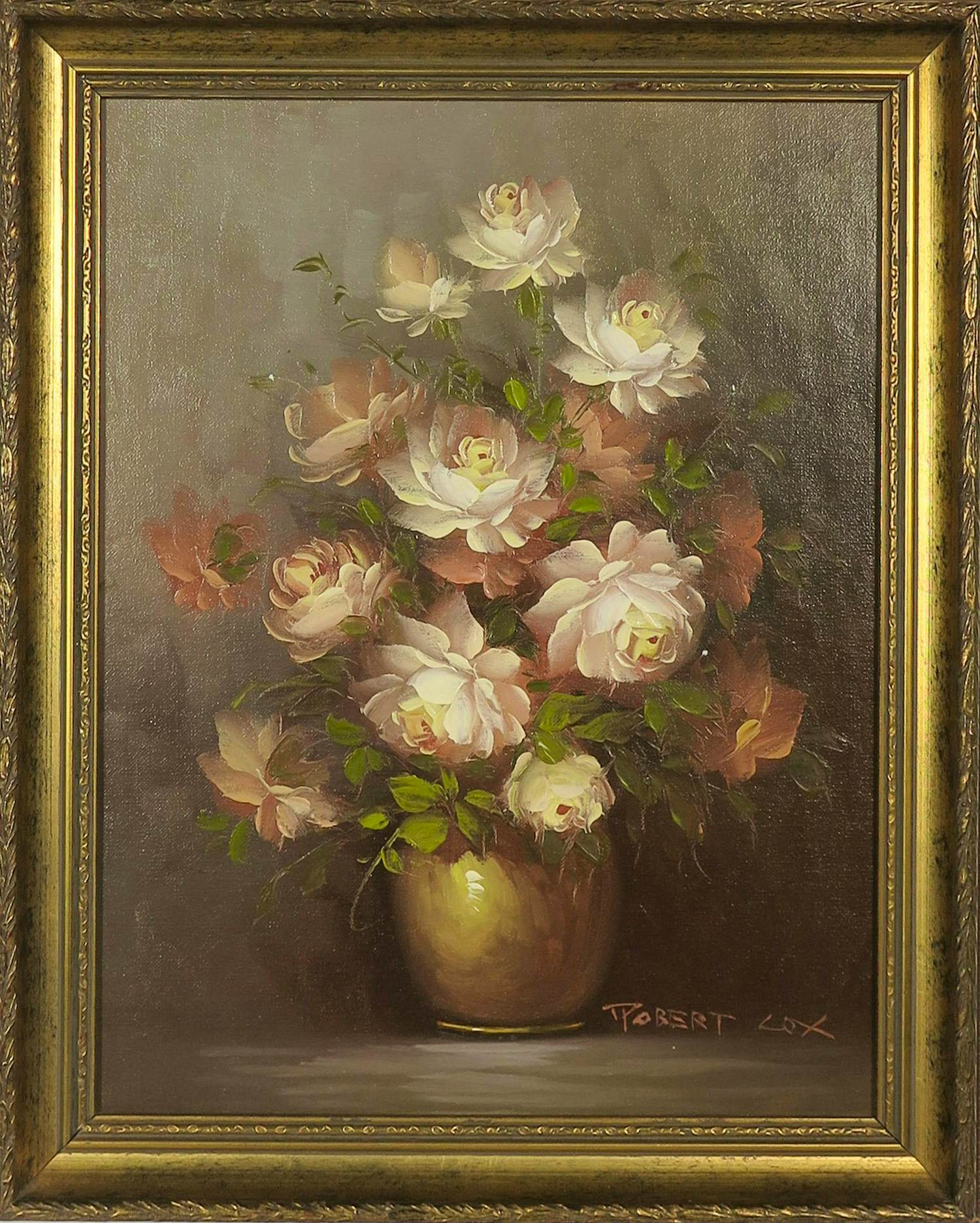 Robert Cox - Olieverf op board, Bloemstilleven - Ingelijst verkocht voor € 50!