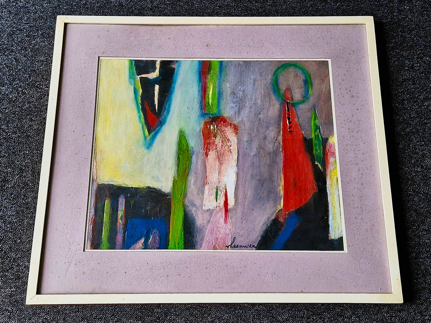 Wil van Leeuwen - Grote expressionistische Gouache - "de Ochtend" - fraai ingelijst - gesigneerd verkocht voor € 47!
