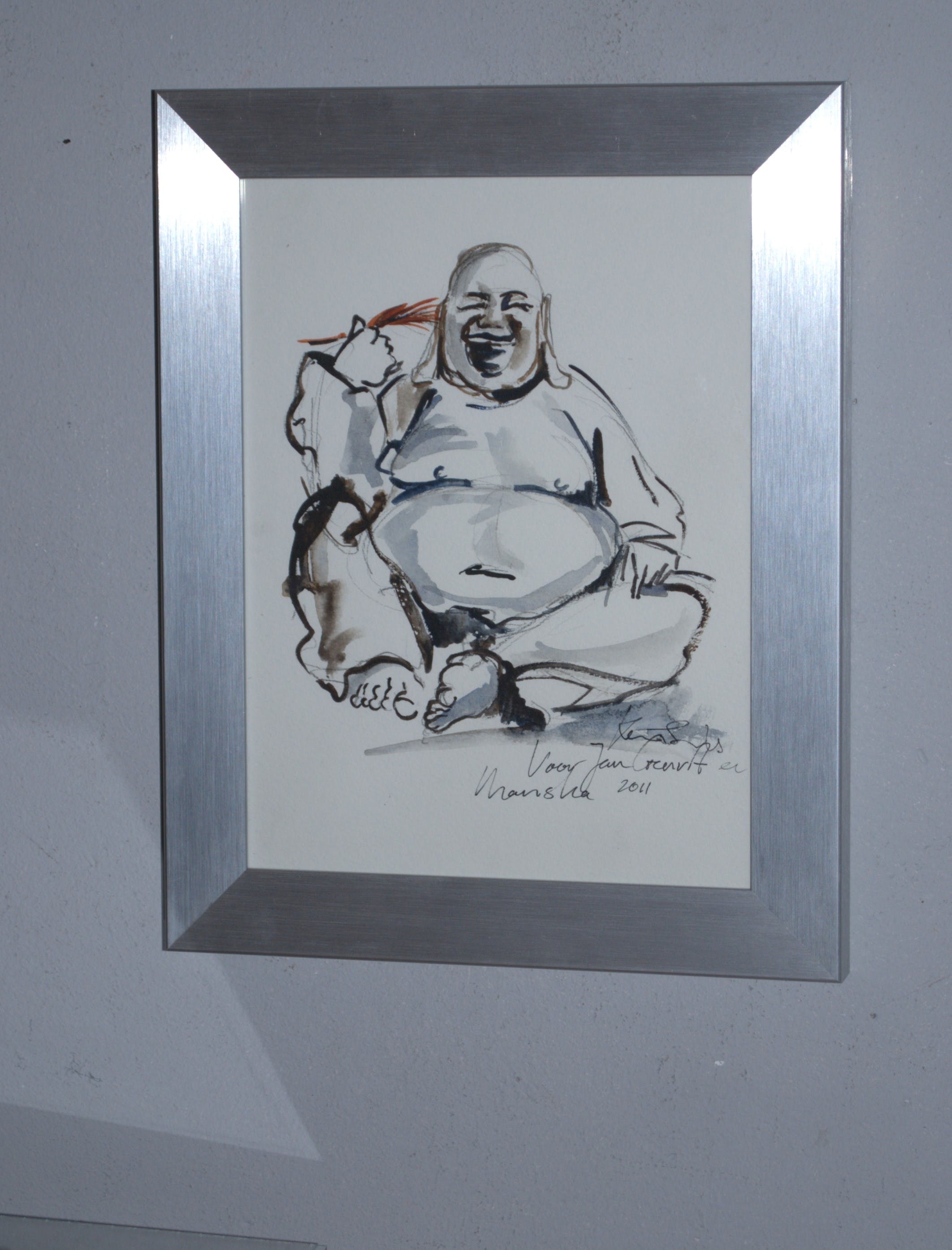 Niet of onleesbaar gesigneerd - inkttekening lachende Boeddha kopen? Bied vanaf 1!