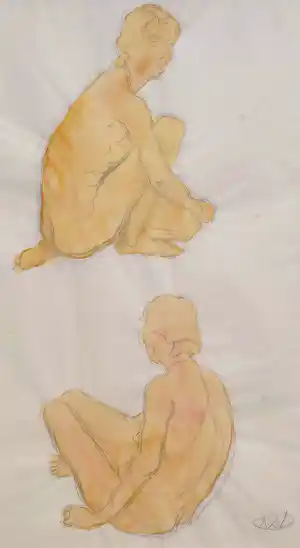 Andre van der Vossen - Naakten, ingekleurde tekening op papier (netjes ingelijst) verkauft für € 40!