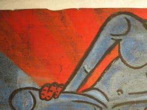 Niet of onleesbaar gesigneerd - Acrylverf op paneel , “Erotische voorstelling” – groot, 100 x 108 cm kopen? Bied vanaf 1!