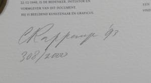 Cor Rappange - Litho, Oprichting E.E.G. met douane stempel - Ingelijst kopen? Bied vanaf 1!