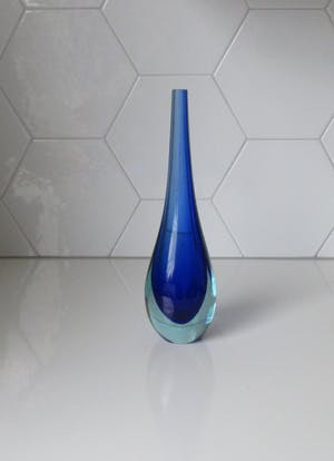 Flavio Poli - Seguso Vetri d'Arte - Blauwe Sommerso Druppelvaas kopen? Bied vanaf 10!