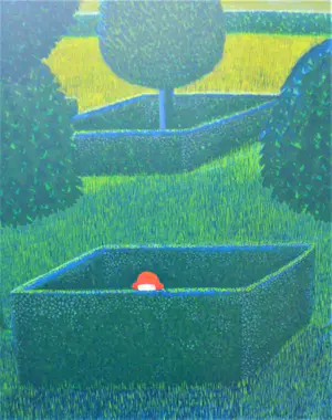 Ilona Schmit - Prachtig, groot landschap met meisje met rood hoedje. kopen? Bied vanaf 75!