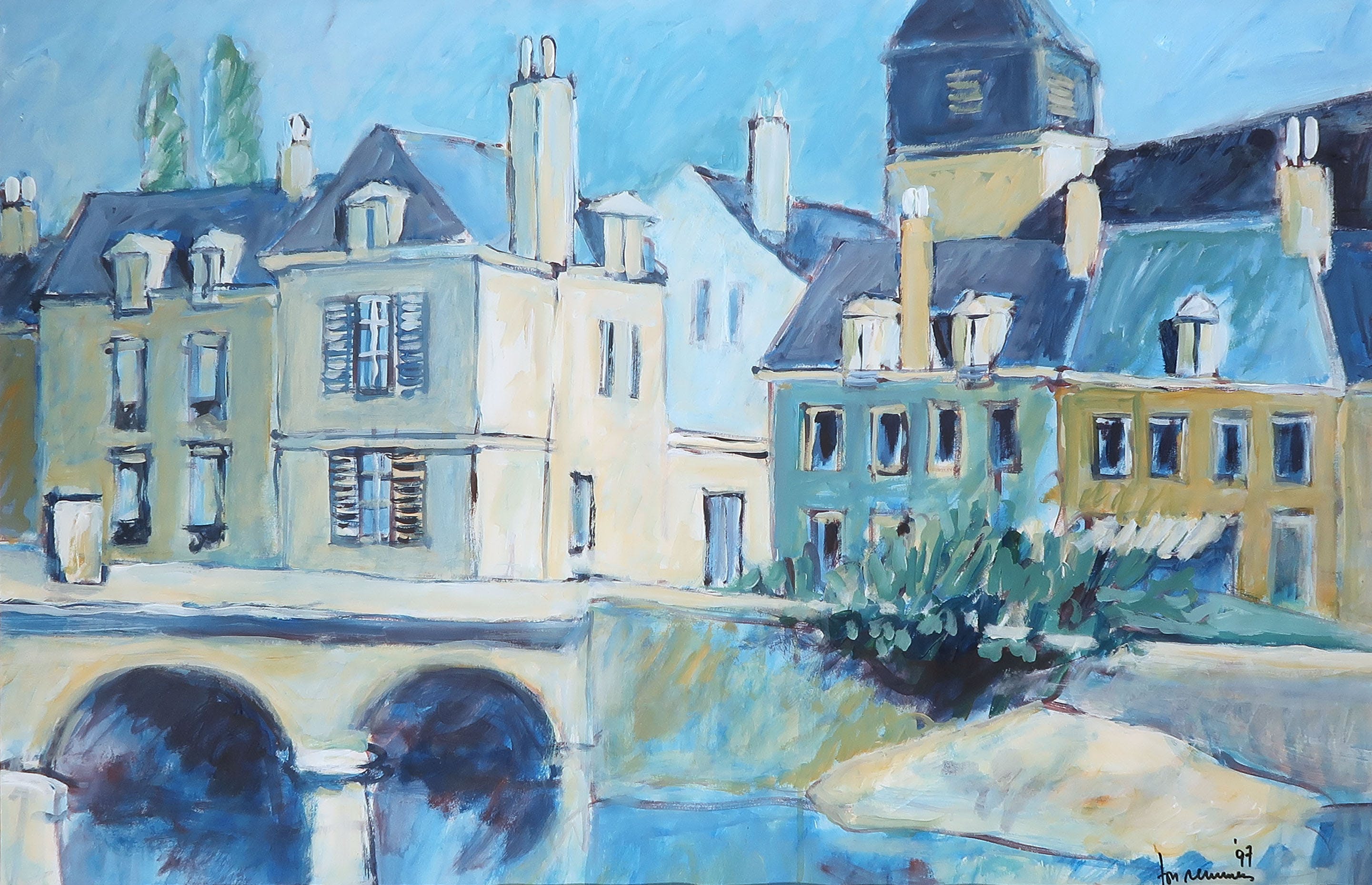 Ton Remmers - Gouache op papier, Stadsgezicht - Ingelijst (Groot) kopen? Bied vanaf 40!