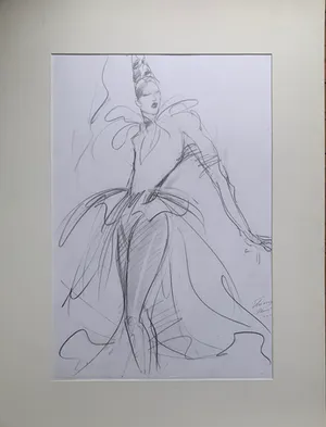 Henri Matchavariani - Henri Matchavariani: De jurk van Thierry Mugler - Grote pasteltekening - 2000 kopen? Bied vanaf 185!