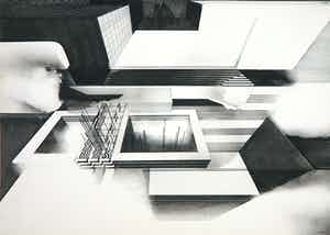 Ton Orth - Inkttekening, Abstract geometrische compositie verkocht voor € 1!
