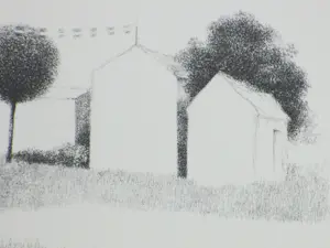 Metten Koornstra - Surrealistisch landschap met huizen en meisje - Litho kopen? Bied vanaf 50!