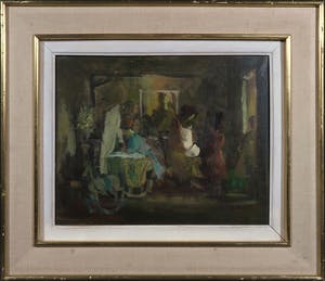 Niet of onleesbaar gesigneerd - Olieverf op doek, Kraamkamer met wieg kopen? Bied vanaf 1!