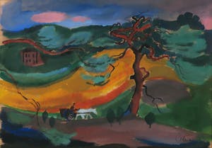 Cor Reisma - Gouache op papier, Landschap met boerenkar - Ingelijst kopen? Bied vanaf 200!