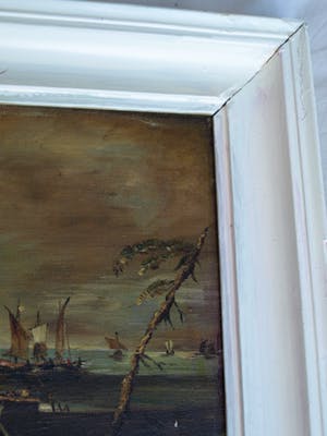 Niet of onleesbaar gesigneerd - Olieverf op doek , “Burcht aan Zee” – ingelijst kopen? Bied vanaf 10!