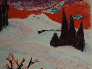 Willy Suter - Litho, “Sneeuwlandschap” – Kunst-Schoolplaat uit 1960 – V.AE.V.O. kopen? Bied vanaf 50!