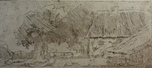 Theo Goedvriend - Rotsen, gebouwen en een bootje - zes etsen kopen? Bied vanaf 75!