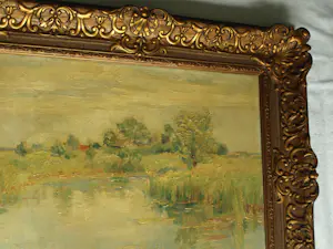 Albert Mulder - Olieverf op doek, Landschap aan het water – Lijst, 60 x 70 cm. kopen? Bied vanaf 20!