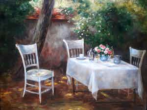 Niet of onleesbaar gesigneerd - Tuinscene. verkocht voor € 1!