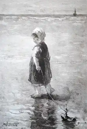 Johannes Graadt van Roggen - Jozef Israëls - Meisje in de branding - grote ets ->gratis verzending NL verkocht voor € 100!