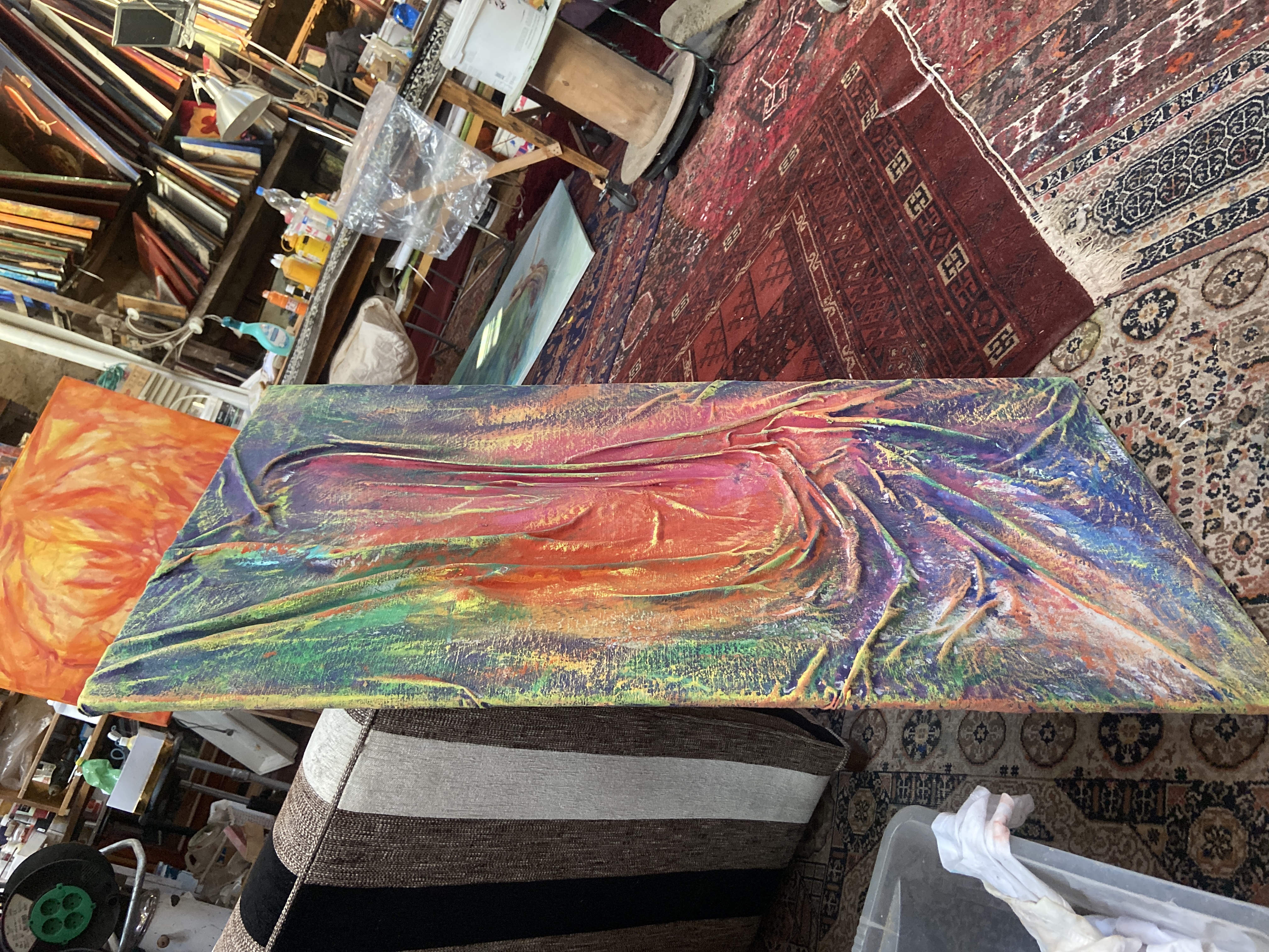 Kees van Citters - Abstract in rood oranje geel, groen en blauw geworpen linnen kopen? Bied vanaf 100!