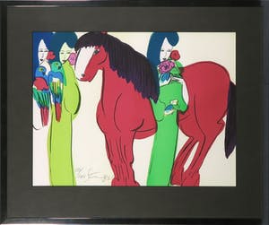 Walasse Ting - Zeefdruk, Geisha's met paard - Ingelijst kopen? Bied vanaf 350!