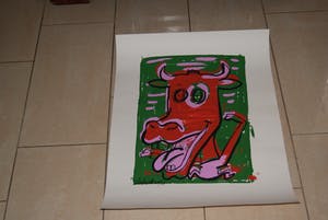 Peter Klashorst - zeefdruk cow in green - gesigneerd en genummerd 26/28 kopen? Bied vanaf 35!
