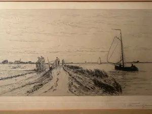 Carel Nicolaas Storm van 's-Gravesande - Ets, water, zeilboten, weiland, dijk, IJsselmeer? kopen? Bied vanaf 50!