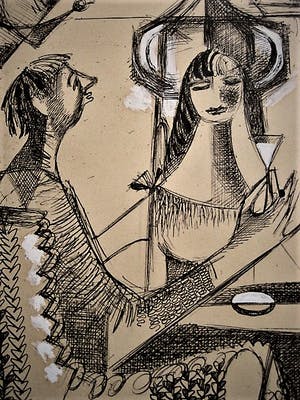 Henk van den Idsert - Bergense School - Kubistische Inkttekening - "bezint eer gij begint" gesigneerd kopen? Bied vanaf 80!