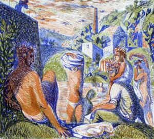 Nicolaas Wijnberg - Kleurenlitho: Badende jongens verkocht voor € 50!