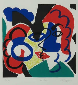 Yolande Brouwers - Zeefdruk, De kus - Ingelijst kopen? Bied vanaf 35!