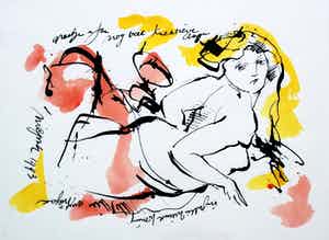 Nic Jonk - aquarel: naakt - 1993 (nette lijst!) verkocht voor € 250!