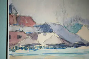 Jacob Kuijper - dorpsgezicht met een vrouw op het land - aquarel kopen? Bied vanaf 75!