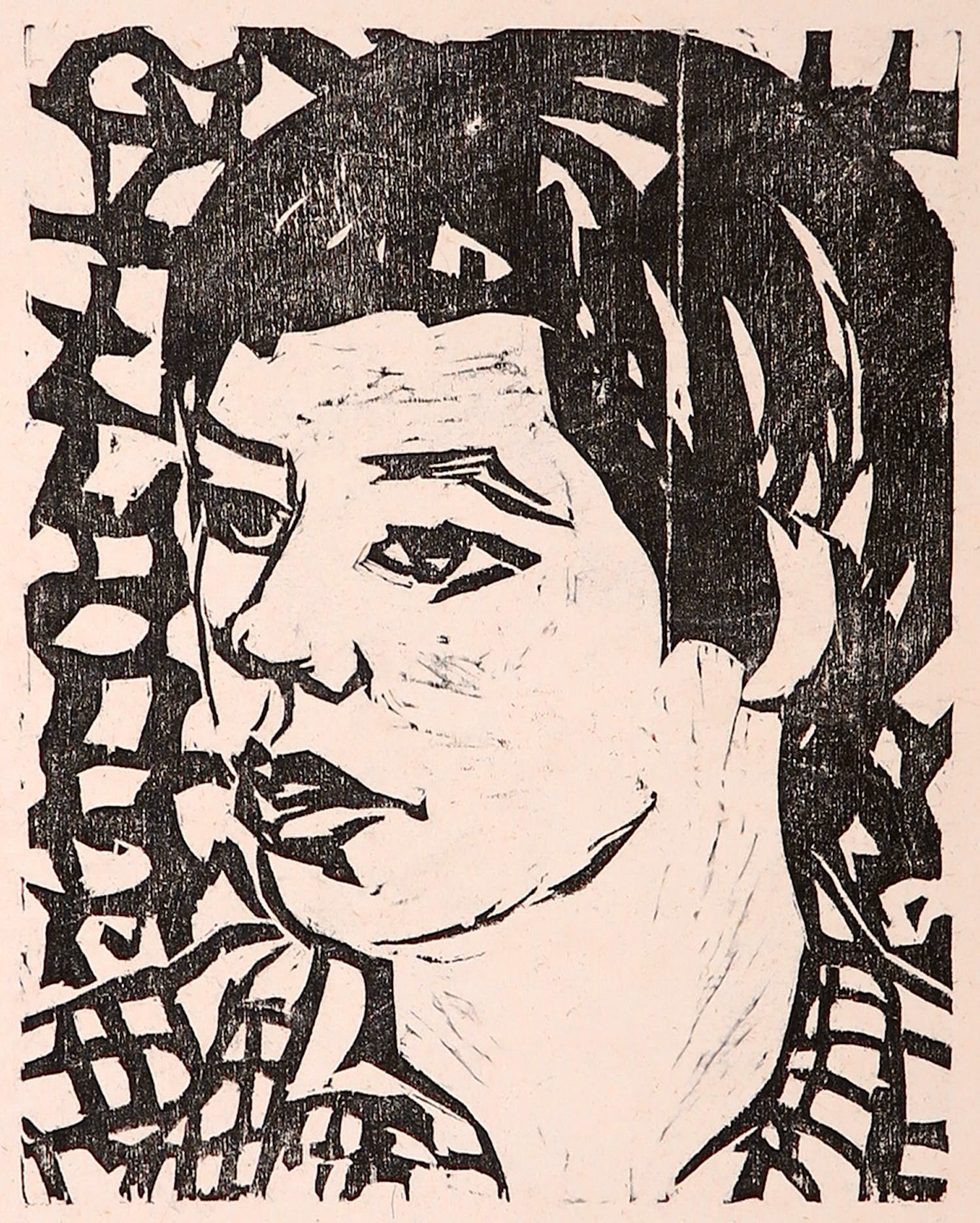 Paul Overhaus - Houtsnede, Portret verkocht voor € 1!