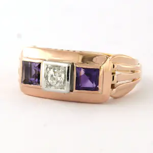 14k gouden ring bezet met amethist en  diamant - rm 18(57) kopen? Bied vanaf 700!