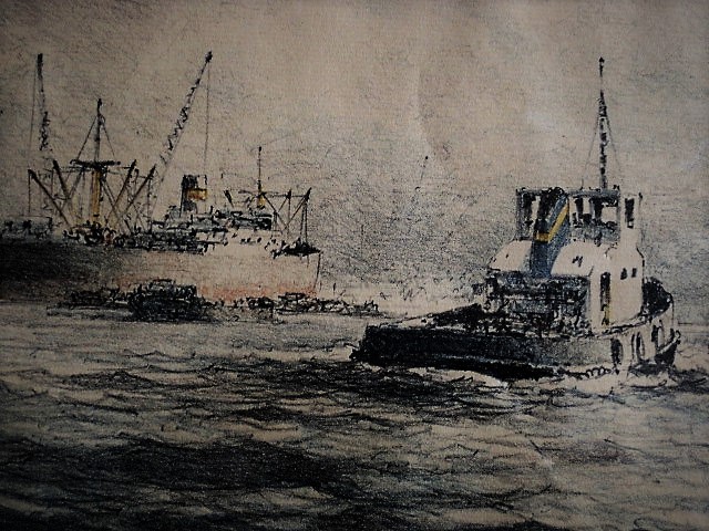 Marius de Jongere - Pracht Aquarel "bedrijvigheid in Rotterdamse Maashaven" gesigneerd verkocht voor € 1!