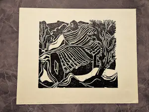 Hans Vleugels - in 1968 gemaakte houtsnede "Marsal oude boerderij Ardeche" gesigneerd kopen? Bied vanaf 38!