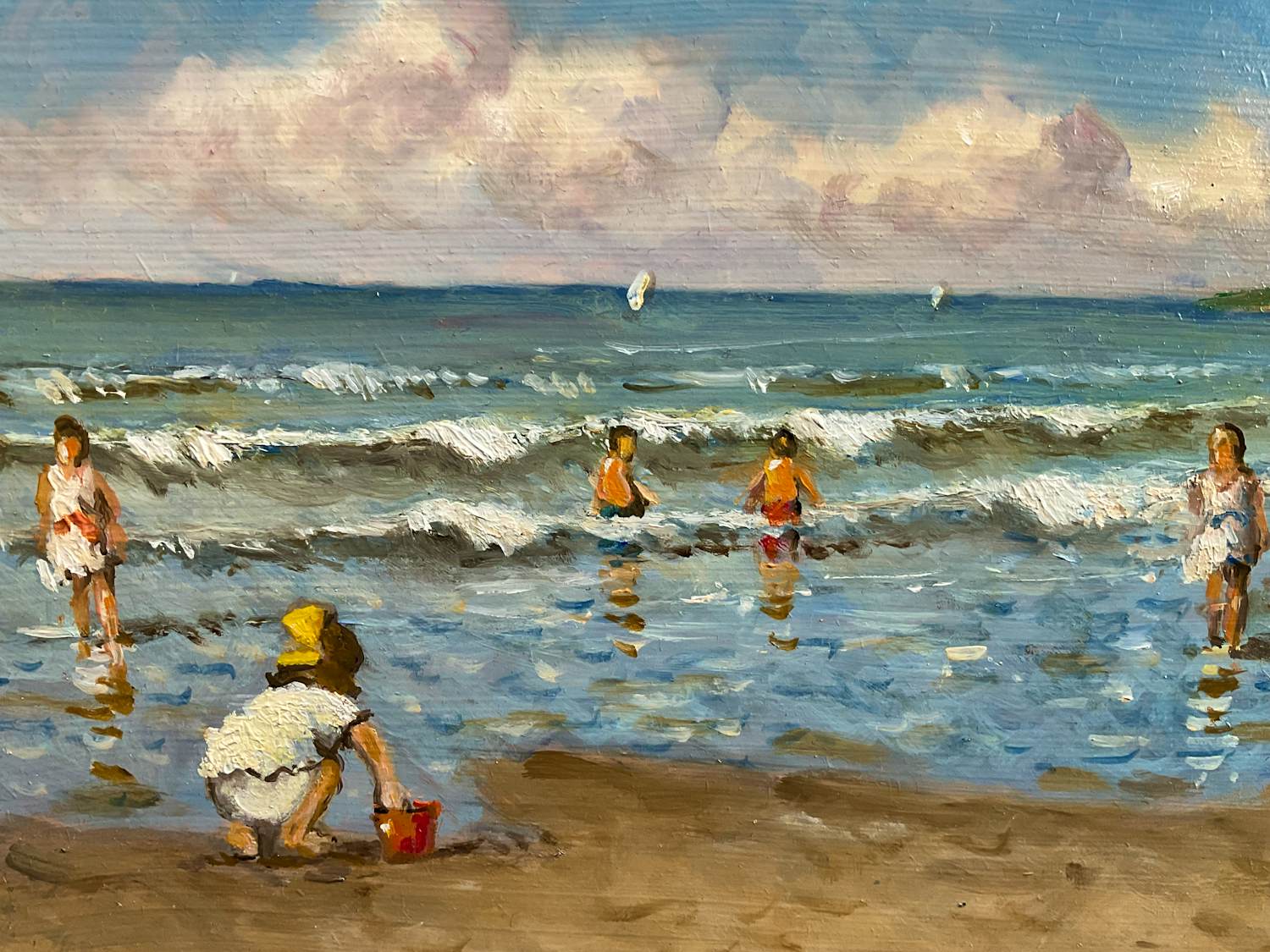 L. van Vugt - Strand met spelende kinderen. kopen? Bied vanaf 175!