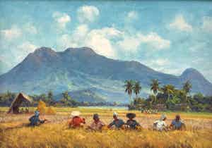 Niet of onleesbaar gesigneerd - C2993-2, Indonesisch landschap verkocht voor € 10!