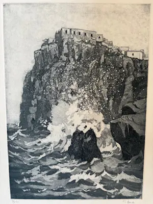 Giorgio Ferrari - Onstuimige zee bij rotsen kopen? Bied vanaf 25!