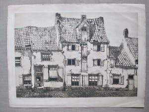 Willem van Dam - Grote ets "Oude huizen aan de Paternoster.." kopen? Bied vanaf 40!