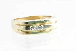 115- Vintage 14 krt gouden A-symmetrische unisex-ring -3 laags - 0.06ct briljant kopen? Bied vanaf 160!