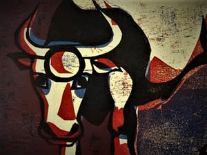 Niet of onleesbaar gesigneerd - Krachtige - omstreeks 1950 - Linosnede "de Stier" - gesigneerd kopen? Bied vanaf 10!