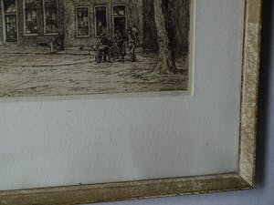 Ids Wiersma - Ingelijste ets , de ‘Professorenhuizen’ , Voorstraat , Franeker – 1934 kopen? Bied vanaf 1!