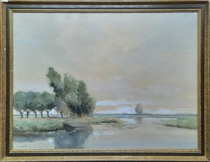 Gerrit van Jeveren - Polderlandschap met bootje - ingelijst - 22165 kopen? Bied vanaf 1!